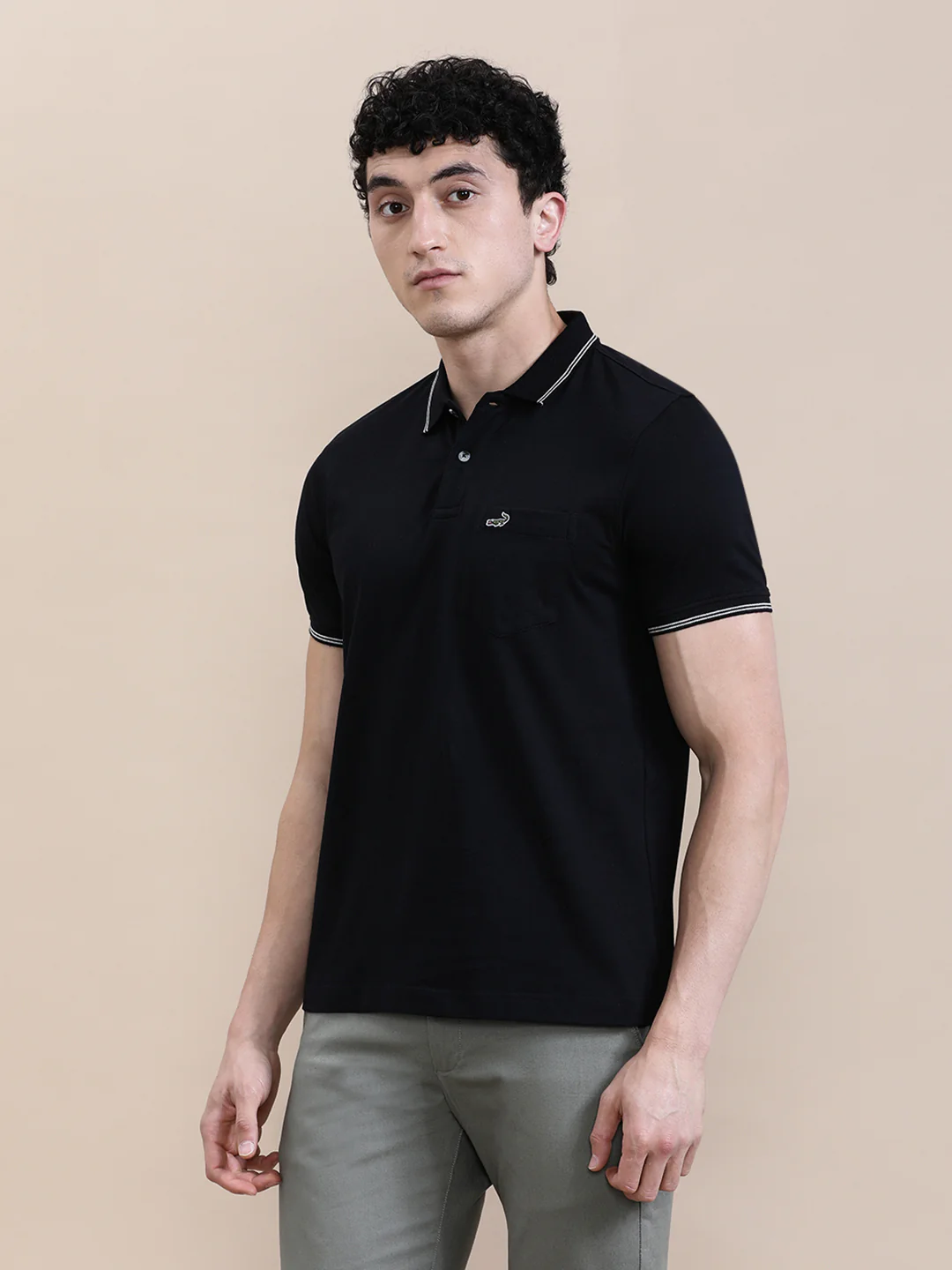Casual Polo T-Shirt Solid Black with Pocket