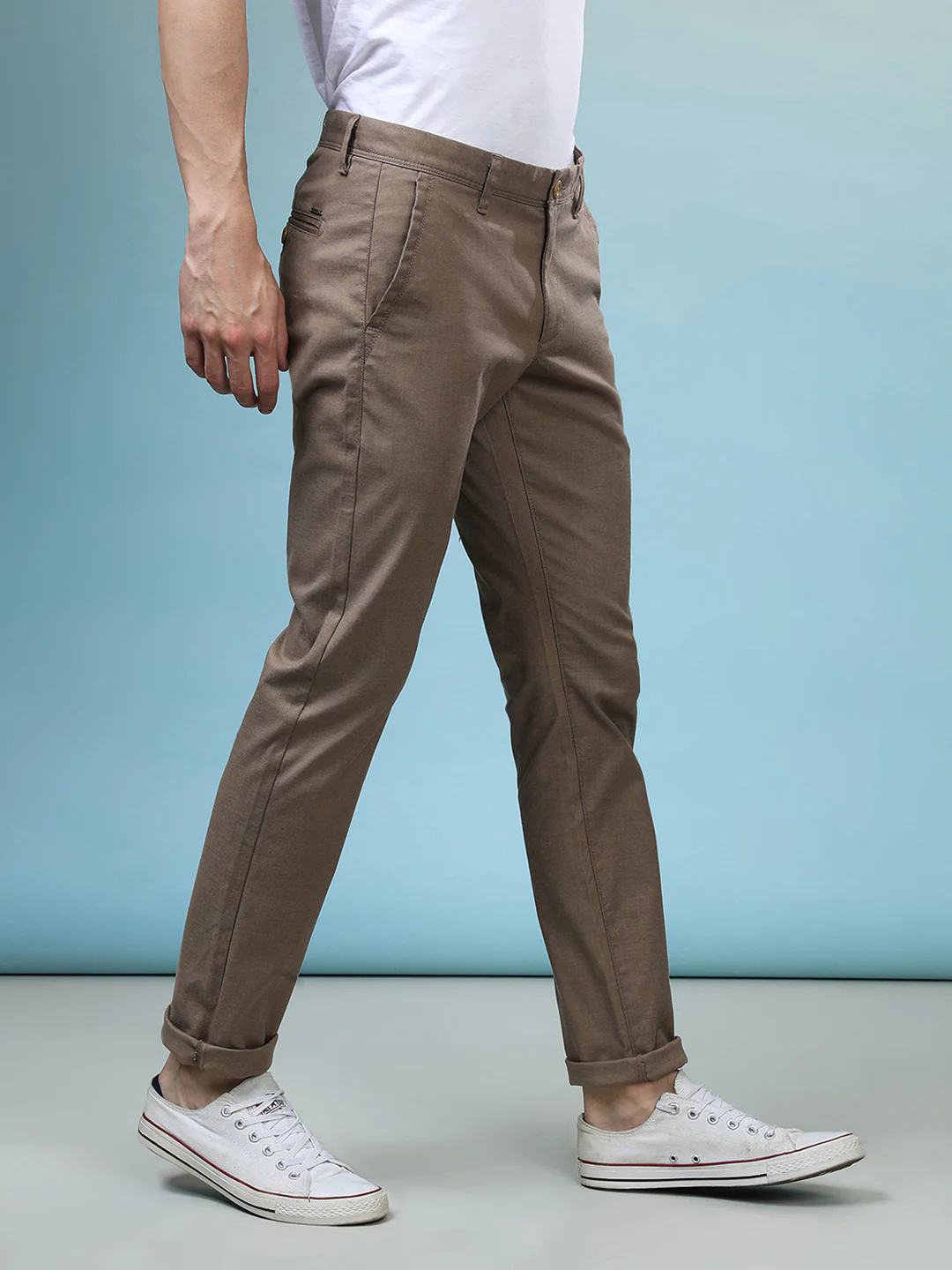 Textured Cotton Blend Stretch Trouser Khaki
