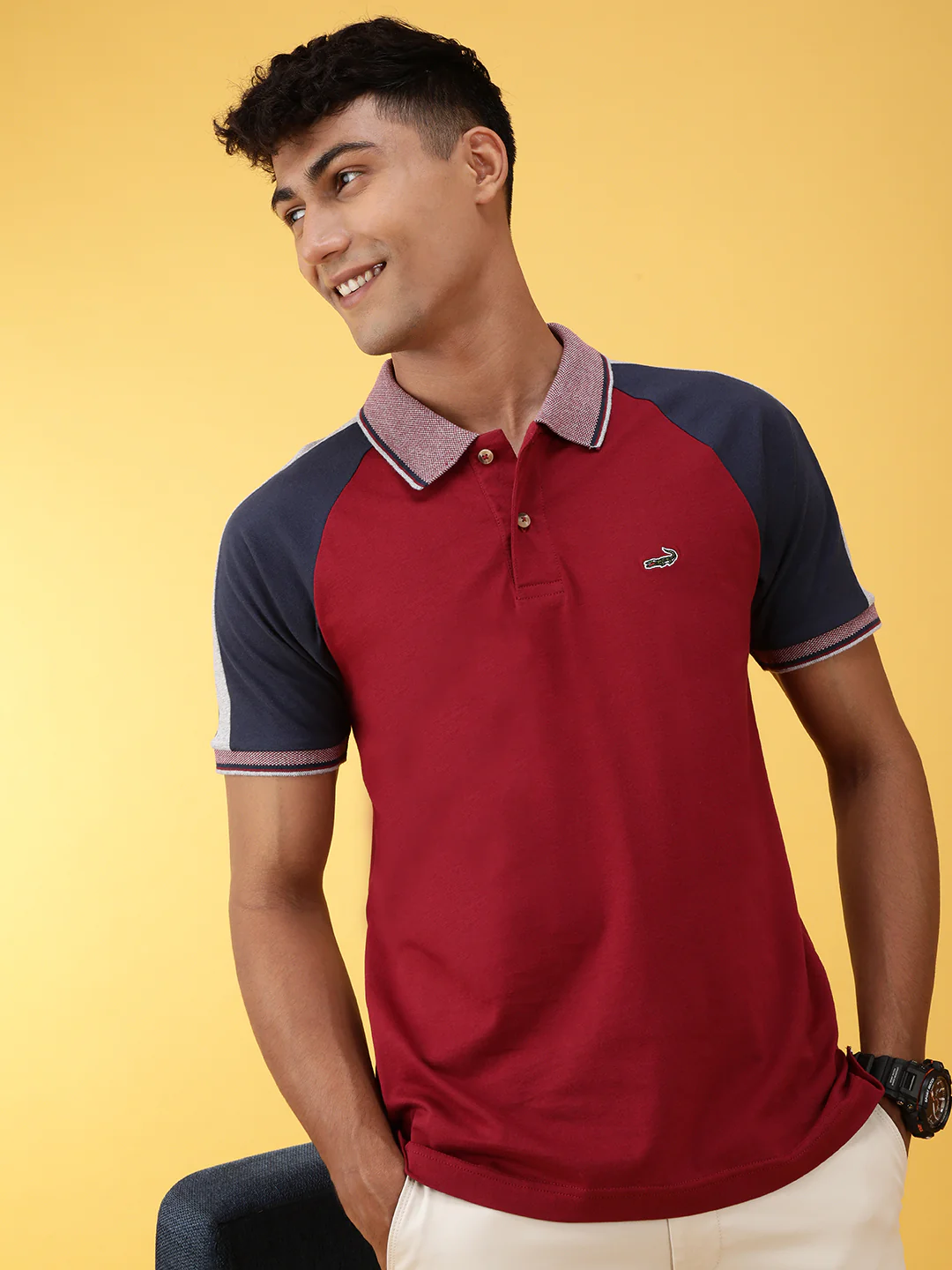 Red Colourblocked Polo T-Shirt