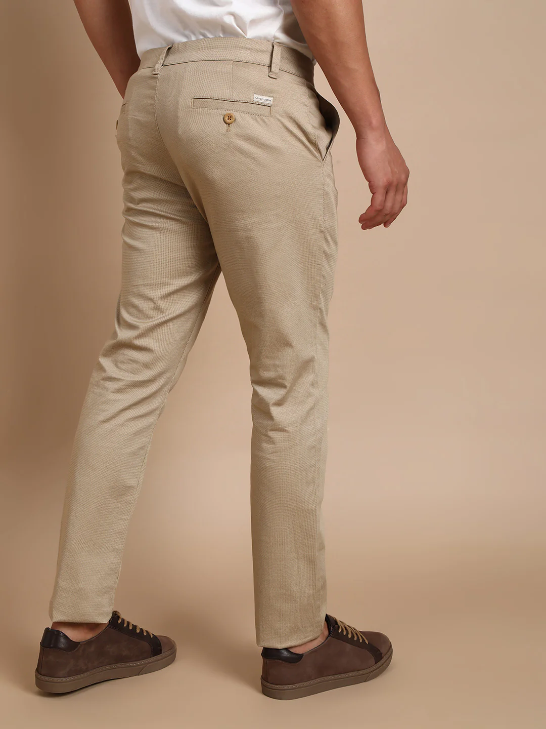 Khaki Brown Printed Slim Fit Casual Trouser