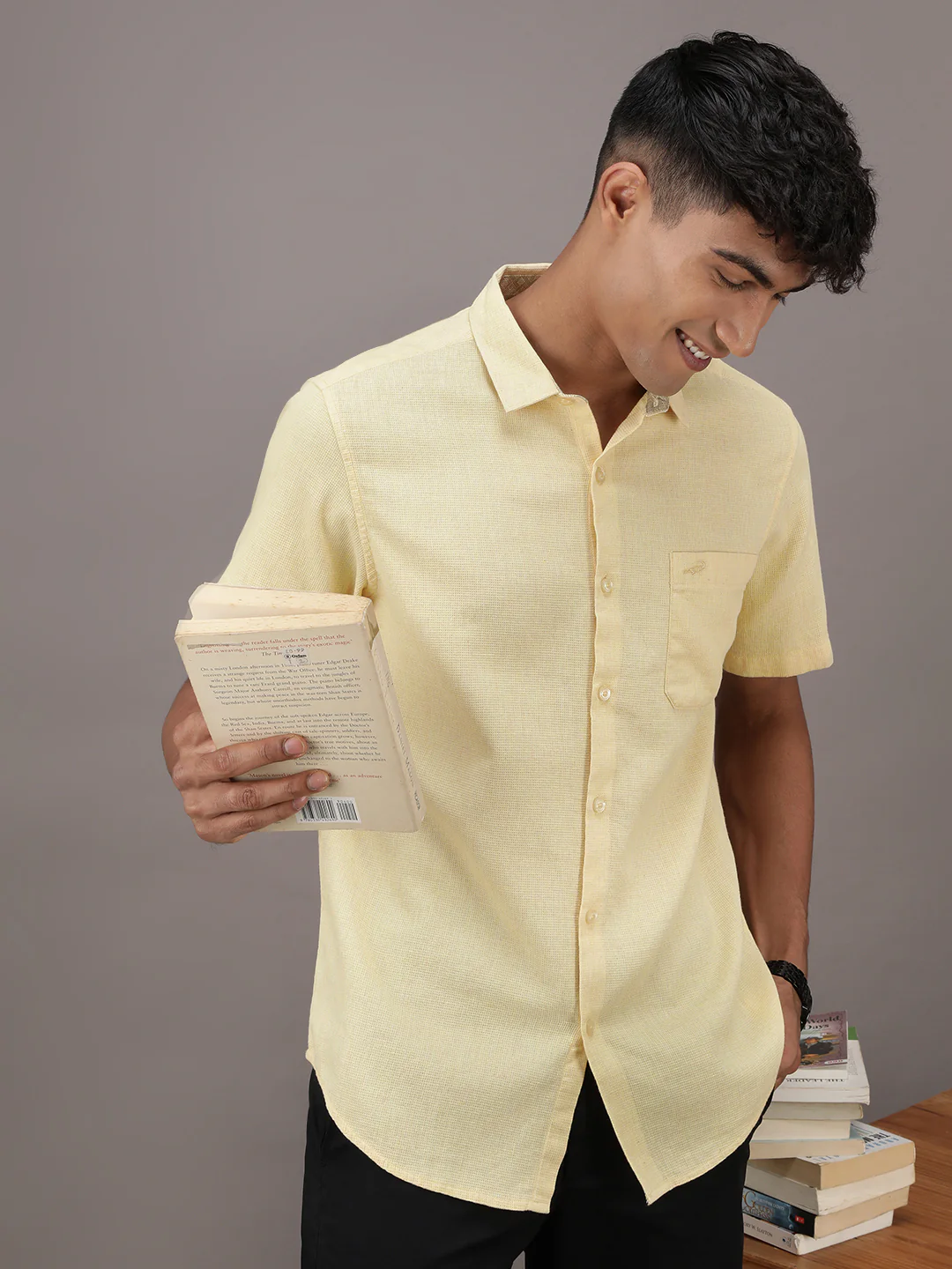 Yellow Solid Half Sleeve 100% Cotton Shirt