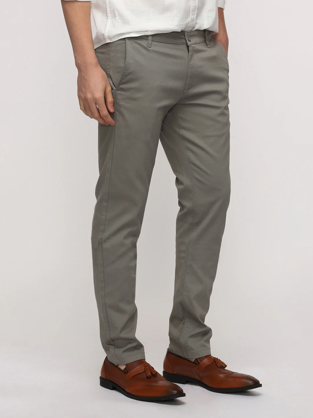 Dark Slate Cotton Textured Stretch Trouser