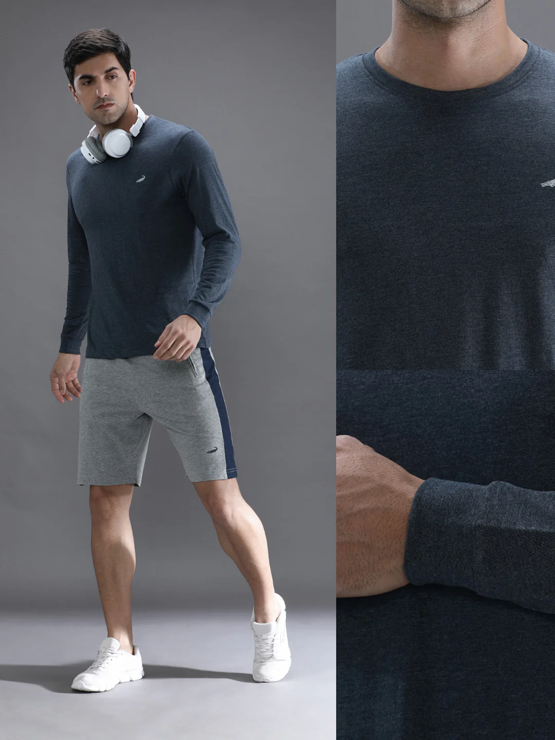 Denim Melange Casual Blue Solid T-Shirt