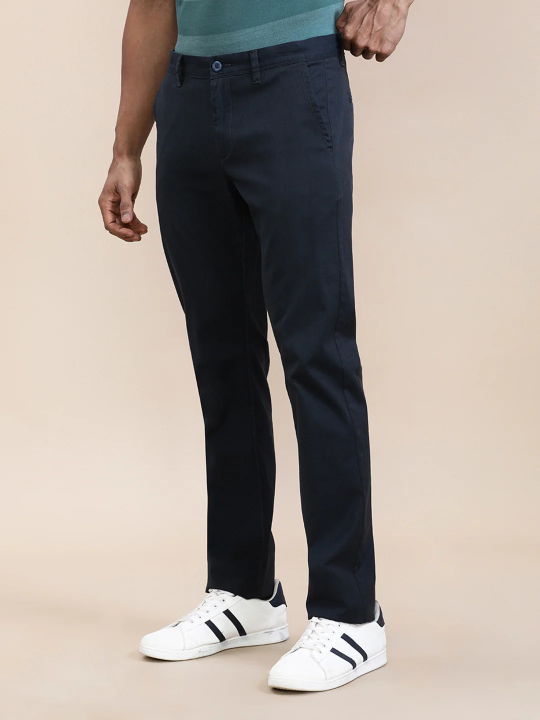 Premium Tone Textured Slim Fit Pants Navy