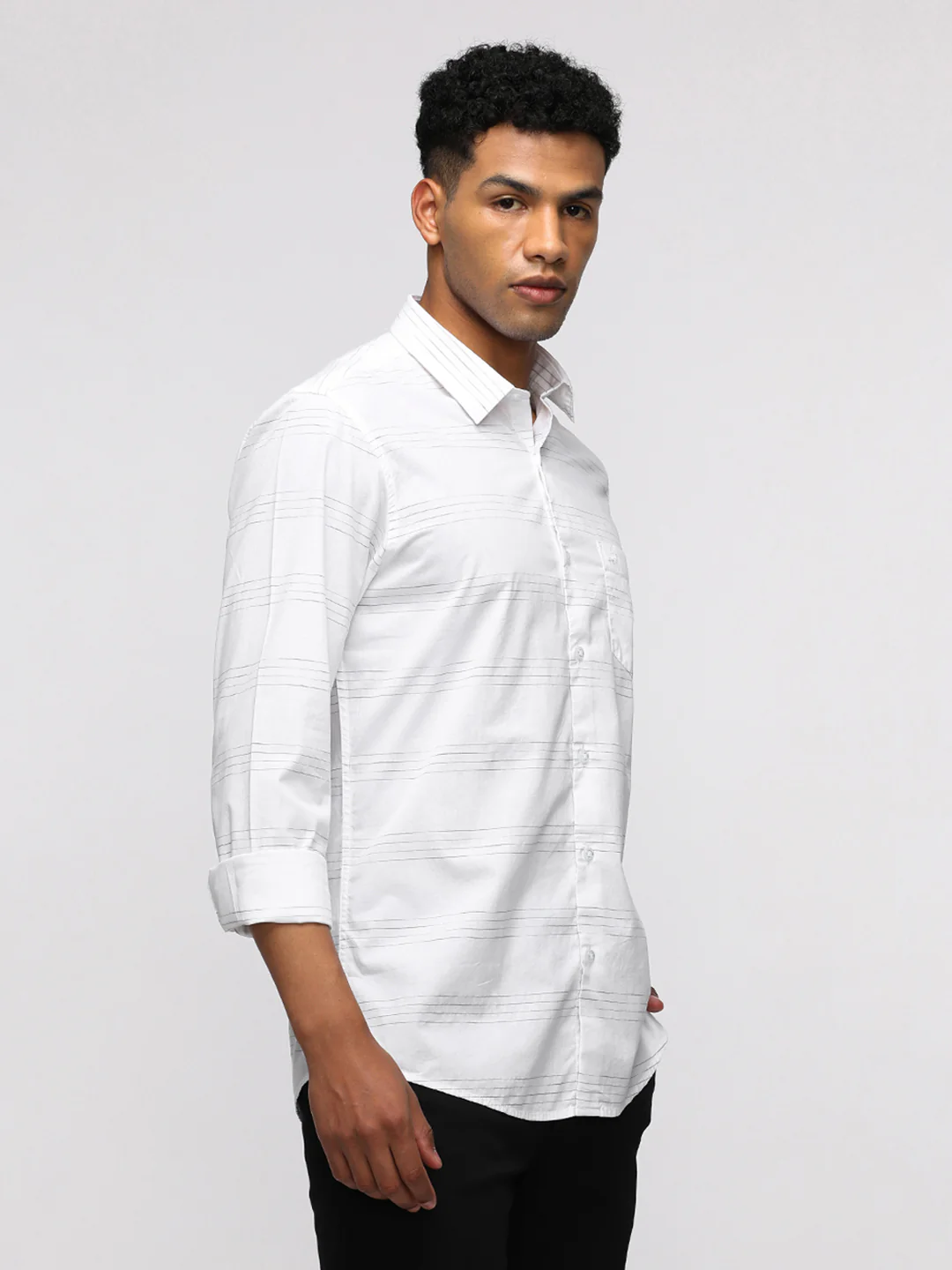 Slim Fit White Striped Shirt for Sporty Style
