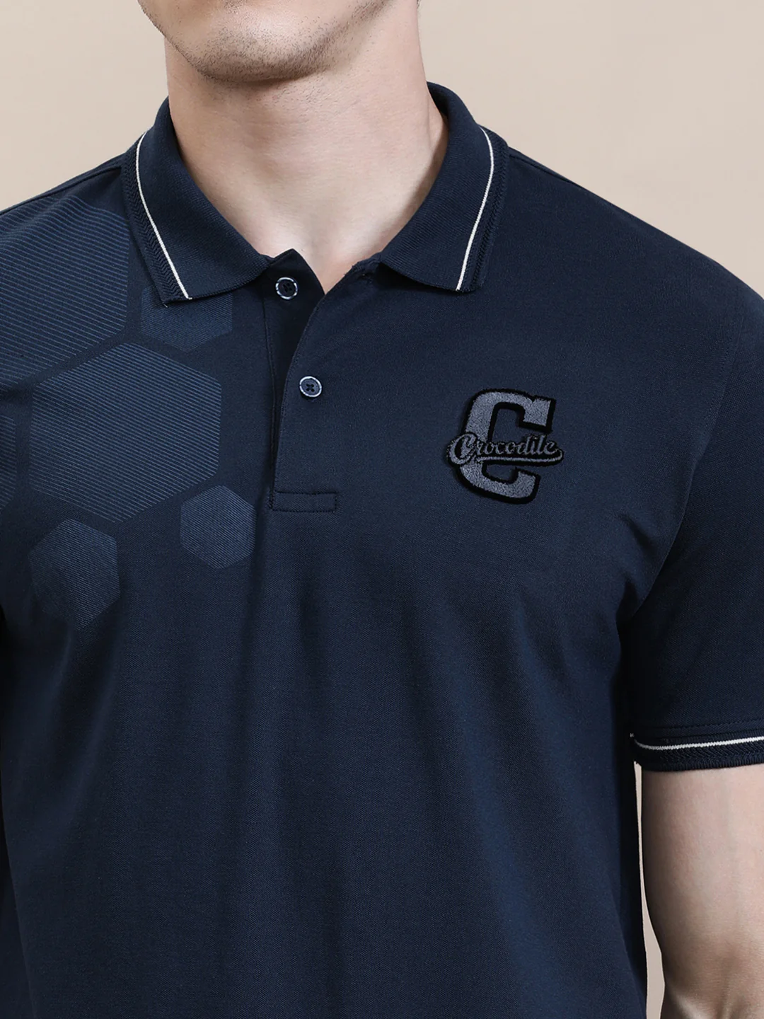 Chenille Embroidery Lycra Slim Fit Polo Navy