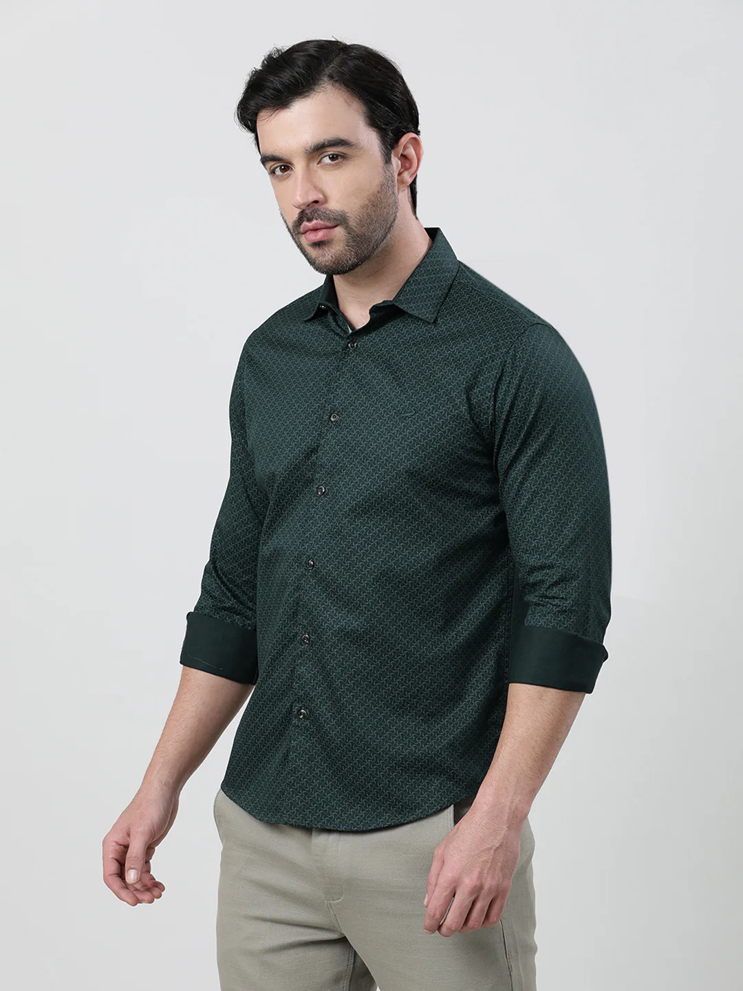 Printed Green Full Sleeve 100% Cotton Casual Shirt