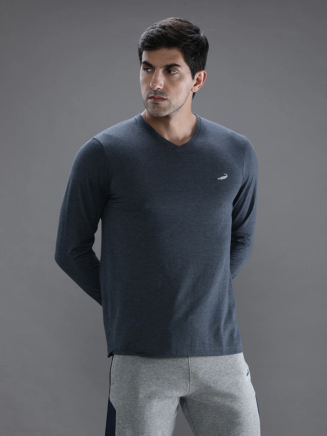 Denim Melange Blue Solid T-Shirt