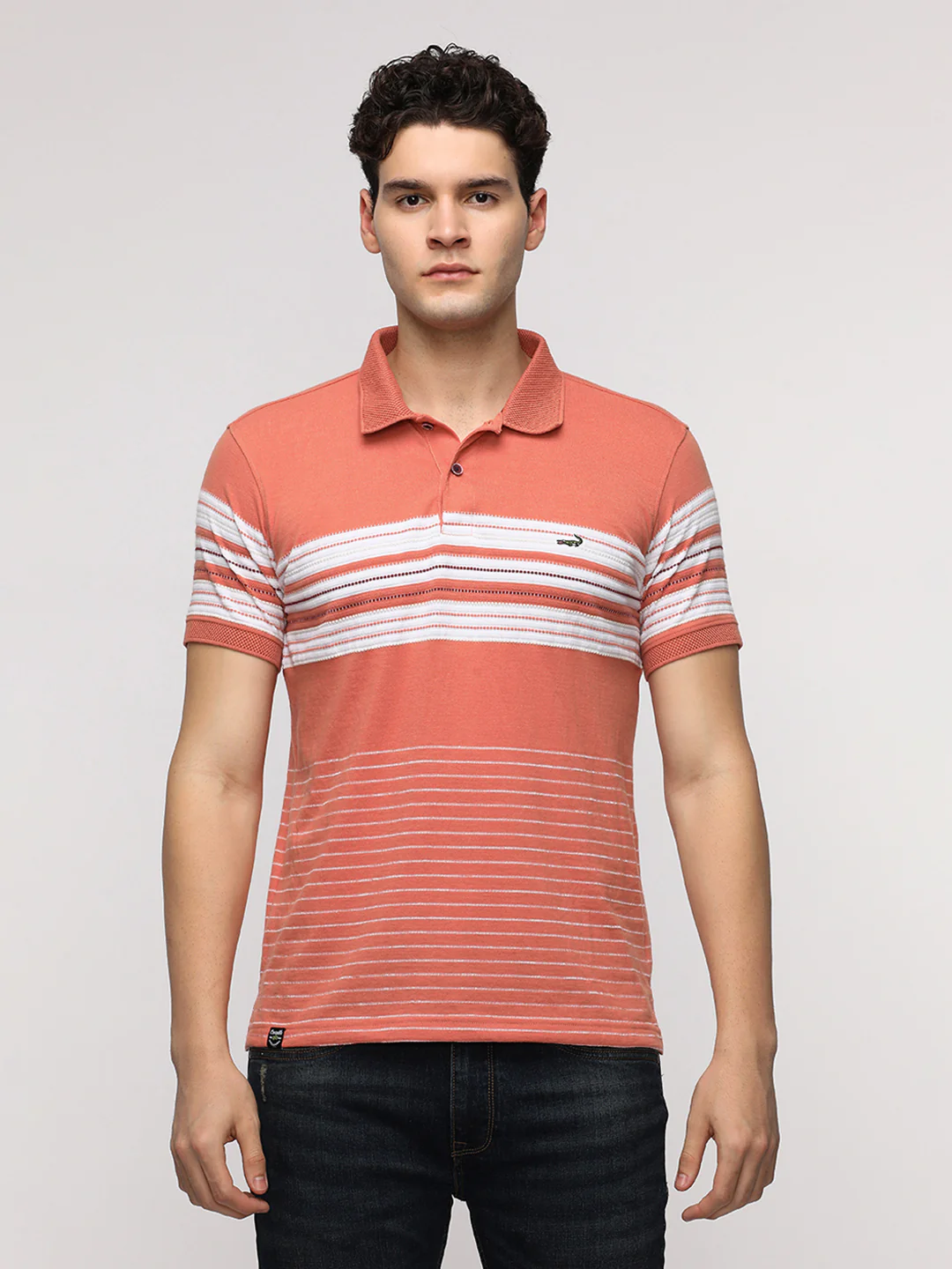 Engineered Striped Red/White Slim T-Shirt with Cotton Poly Blend