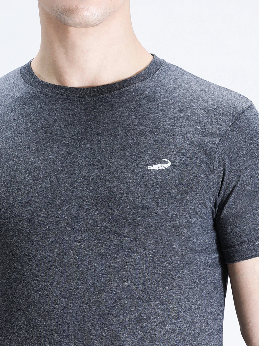 Charcoal Melange Grey Casual Solid T-Shirt