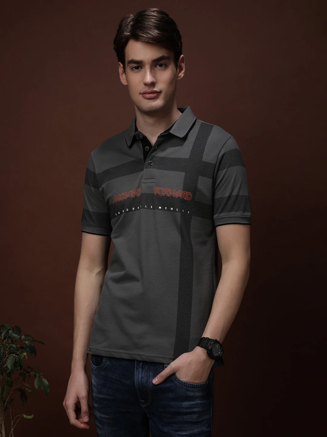 Kombu Green Printed Casual Polo T-Shirt