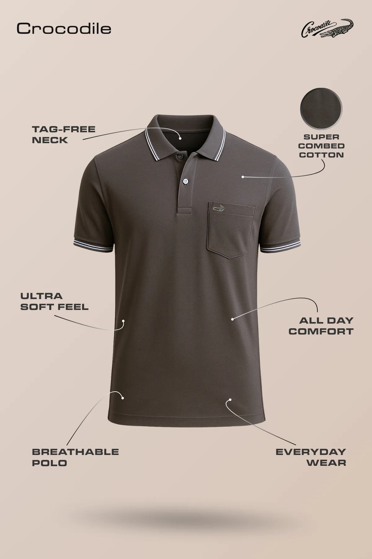 Dark Olive Green Solid Polo T-Shirt with Pocket