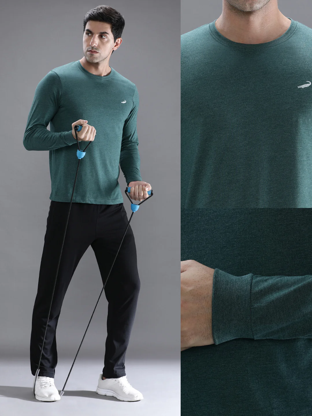 Green Melange Solid Casual T-Shirt