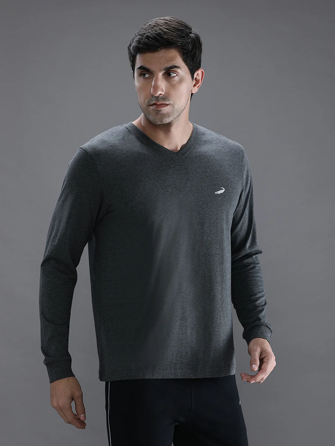 Charcoal Melange Grey Solid T-Shirt