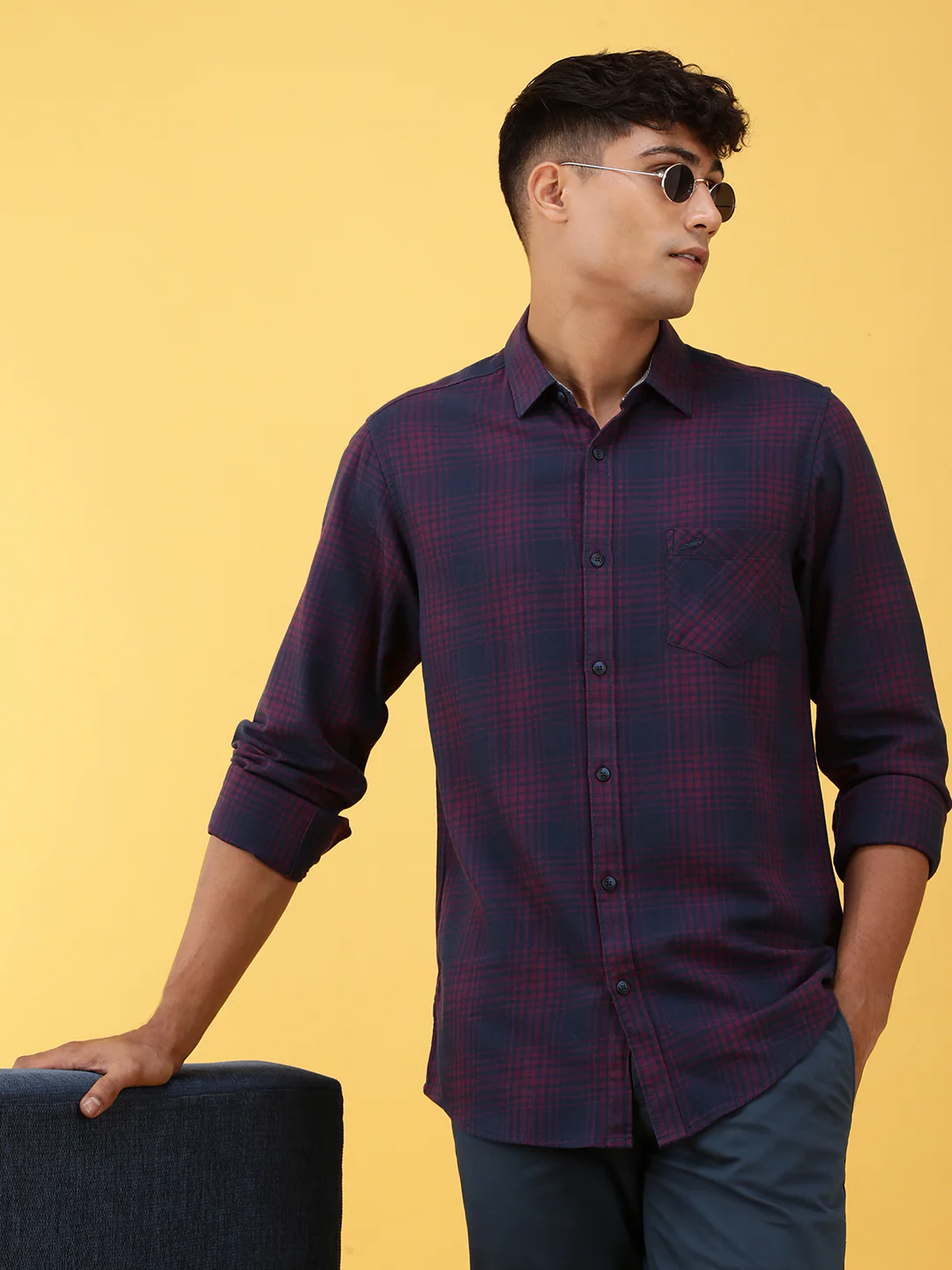 Dark Pink Checked Full Sleeve 100% Cotton Shirt