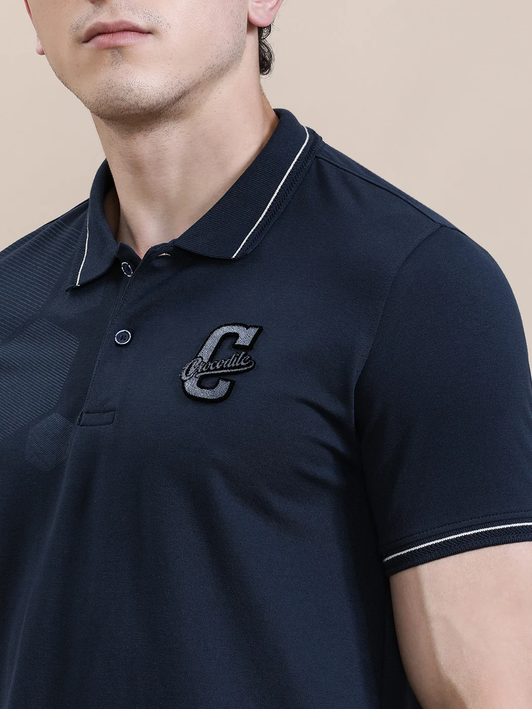 Chenille Embroidery Lycra Slim Fit Polo Navy