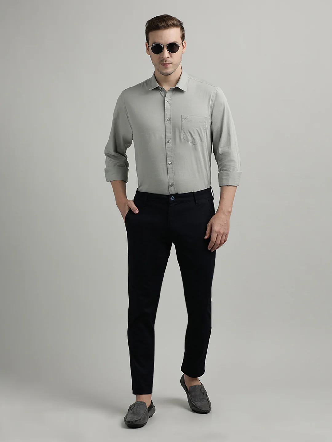 Navy Solid Trim Fit Trouser