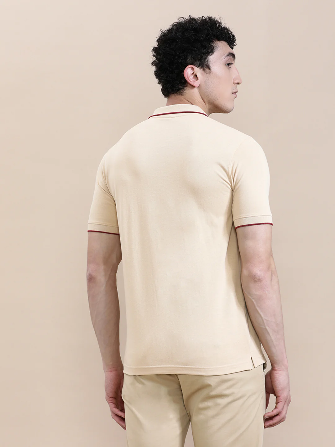 Oat Milk Beige Solid Polo T-Shirt with Pocket
