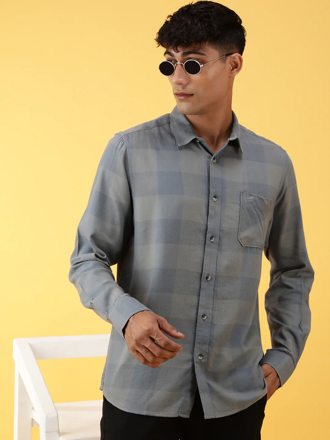 Grey Checked Full Sleeve Shirt