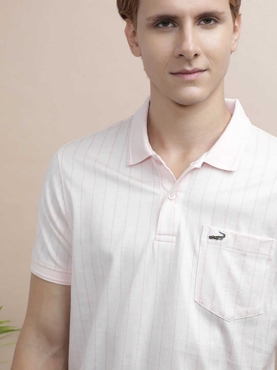Striped Pink Half Sleeve Casual Polo T-Shirt