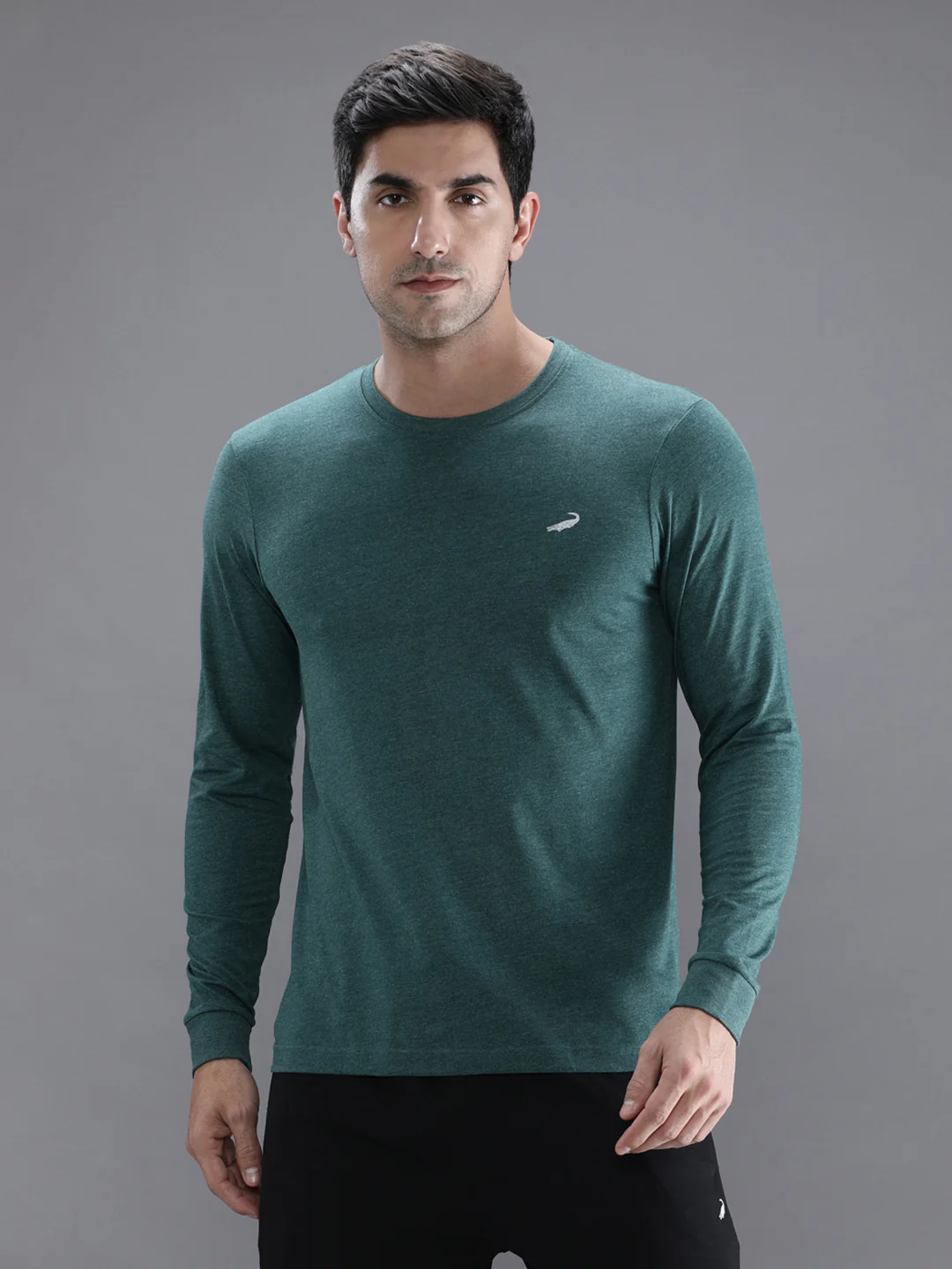 Green Melange Solid Casual T-Shirt