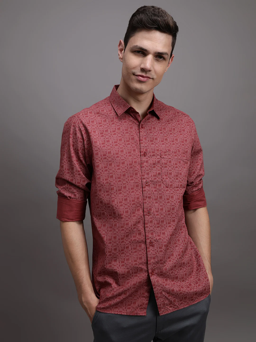 Rust Brown Printed Full Sleeve 100% Cotton Shirt