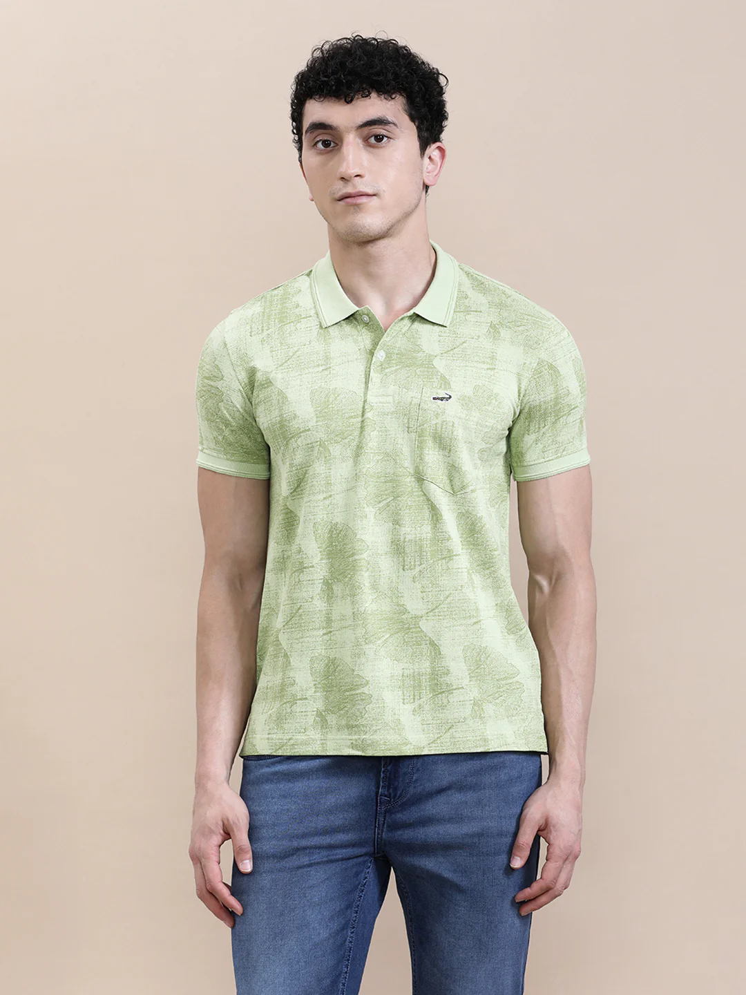 All Over Leaf Print Slim Fit Polo