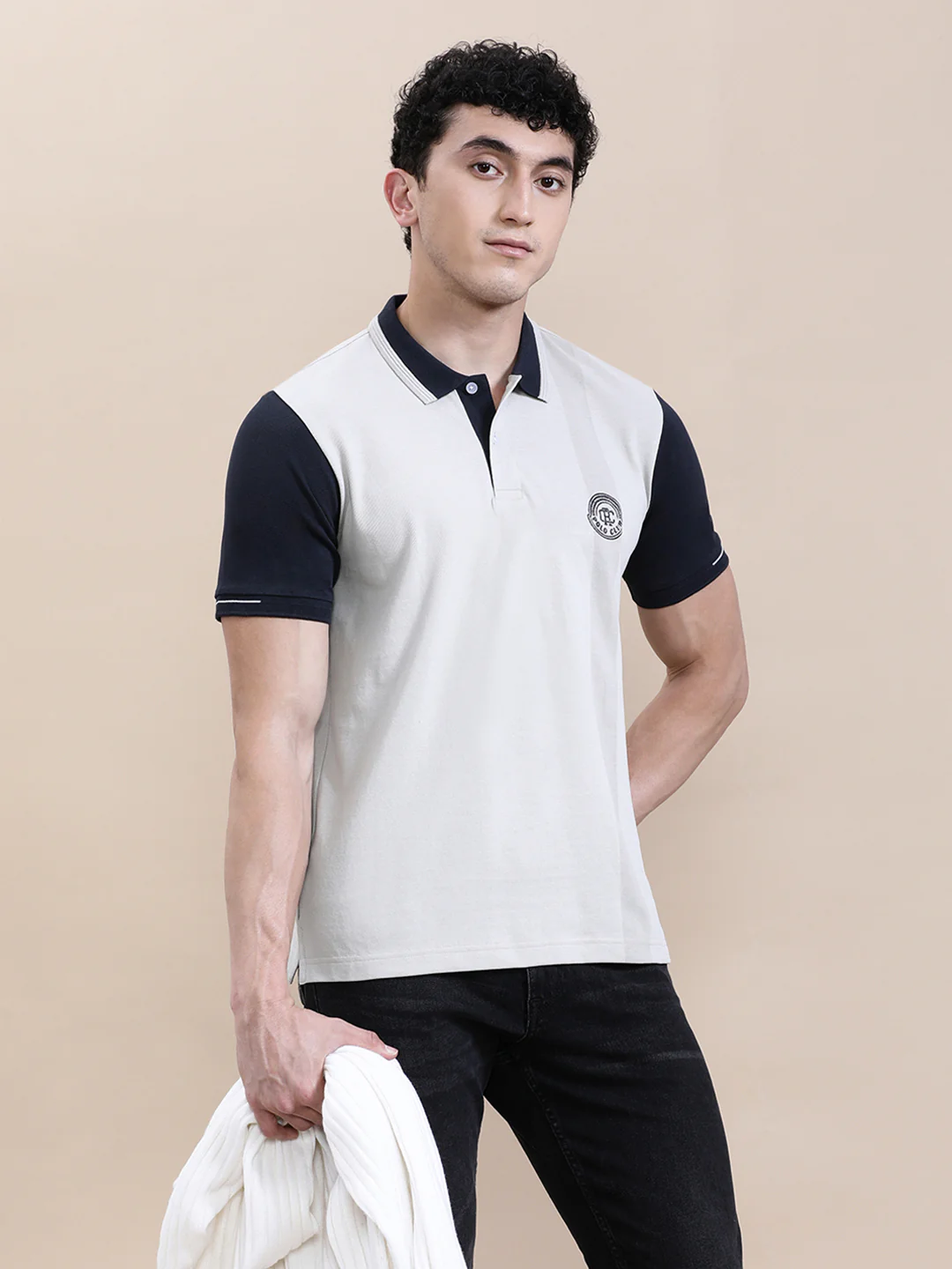 Panel Print Polo with Cheese Embroidery White