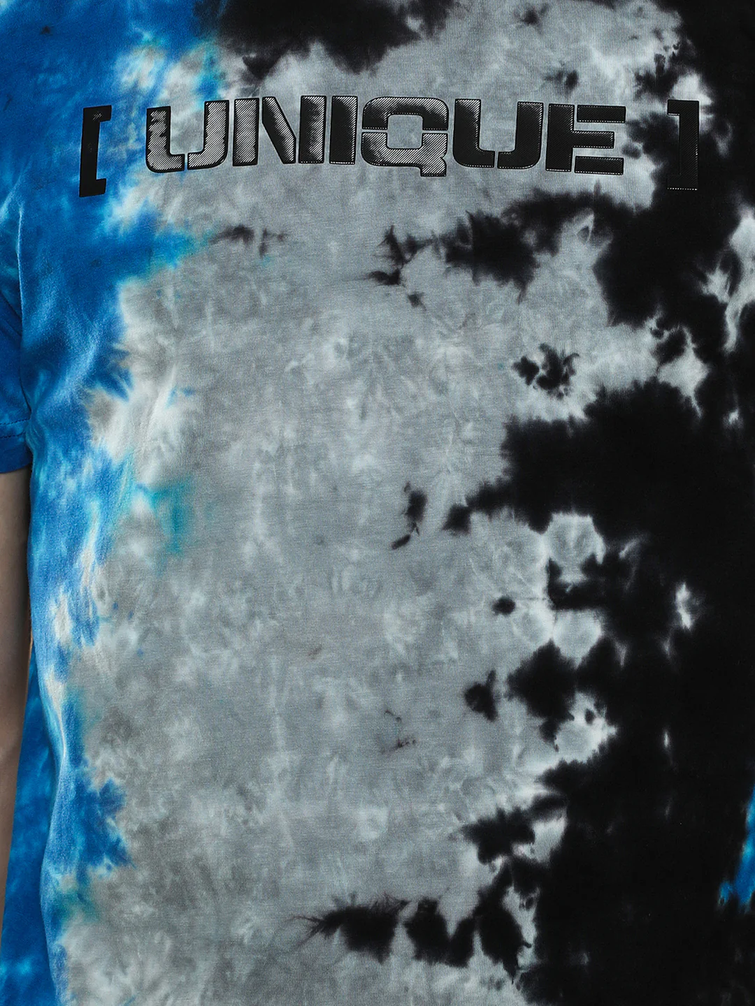 Tie Dye Asymetric T-Shirt With Chest Print In Royal Blue