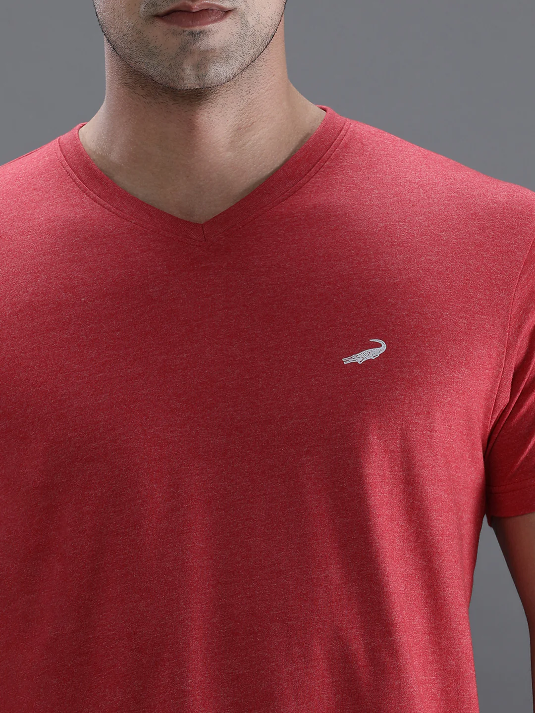 Casual Red Melange Solid T-Shirt