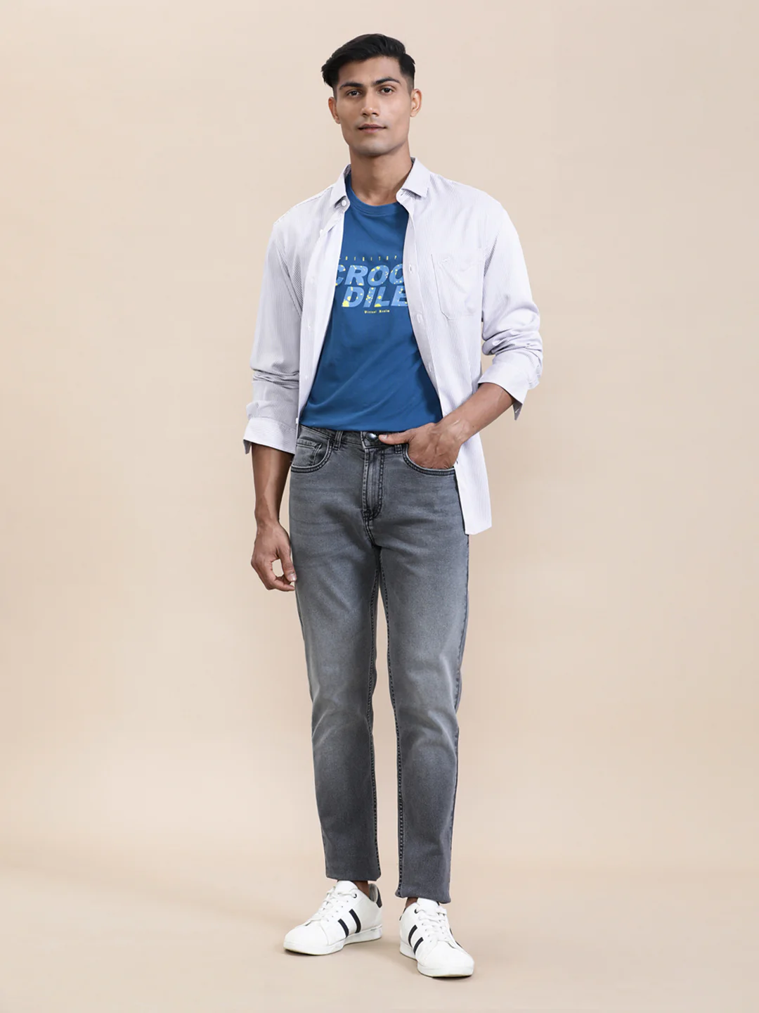 Classic Washed Grey Slim Tapered Jeans