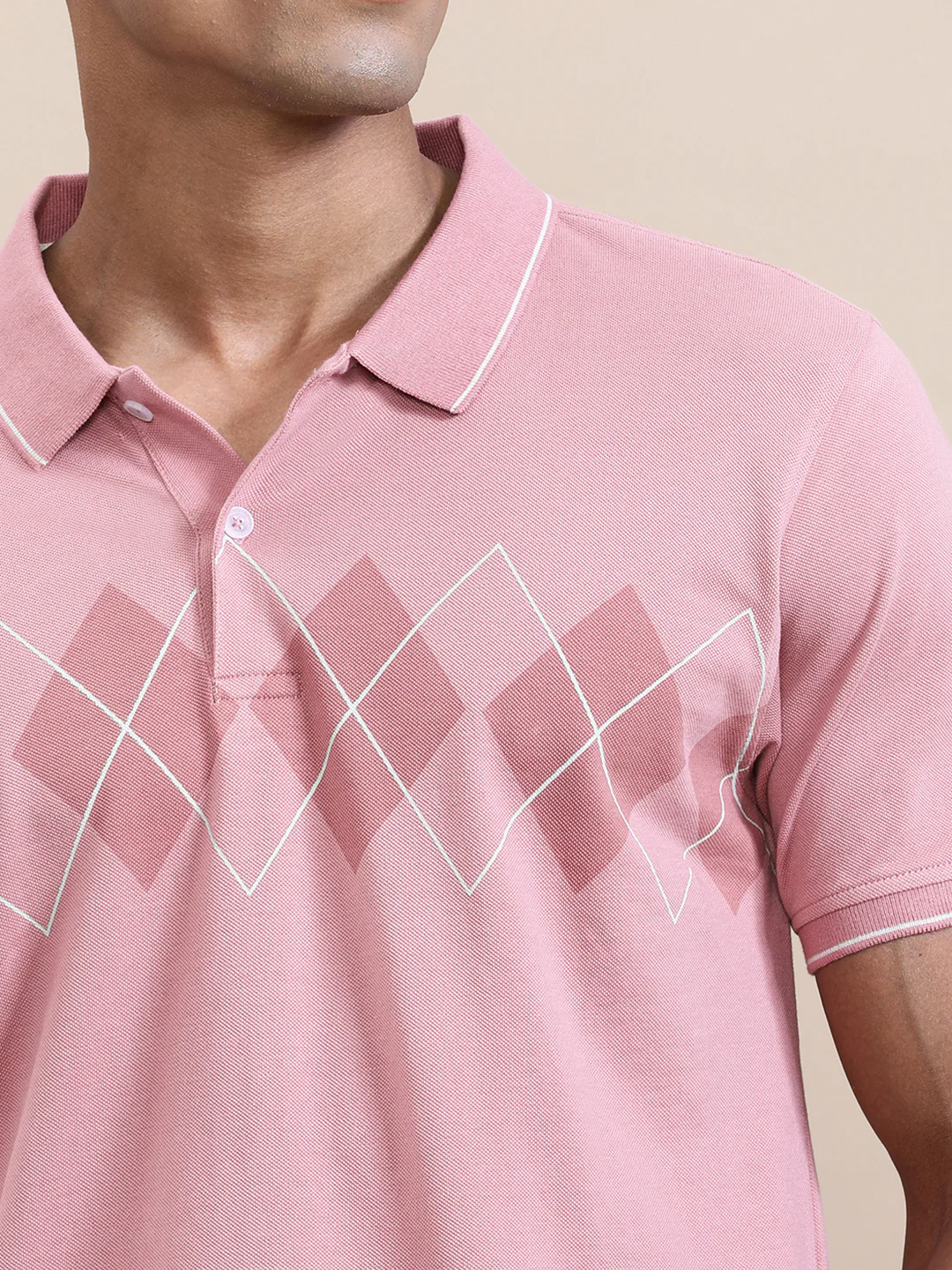Chest Diamond Panel Print Slim Fit Polo Pink