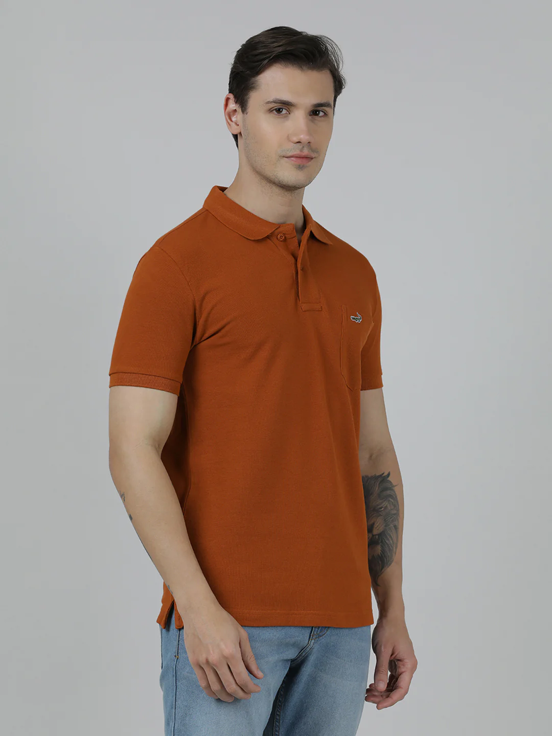 Solid Brown Slim Fit Polo T-Shirt with Pocket