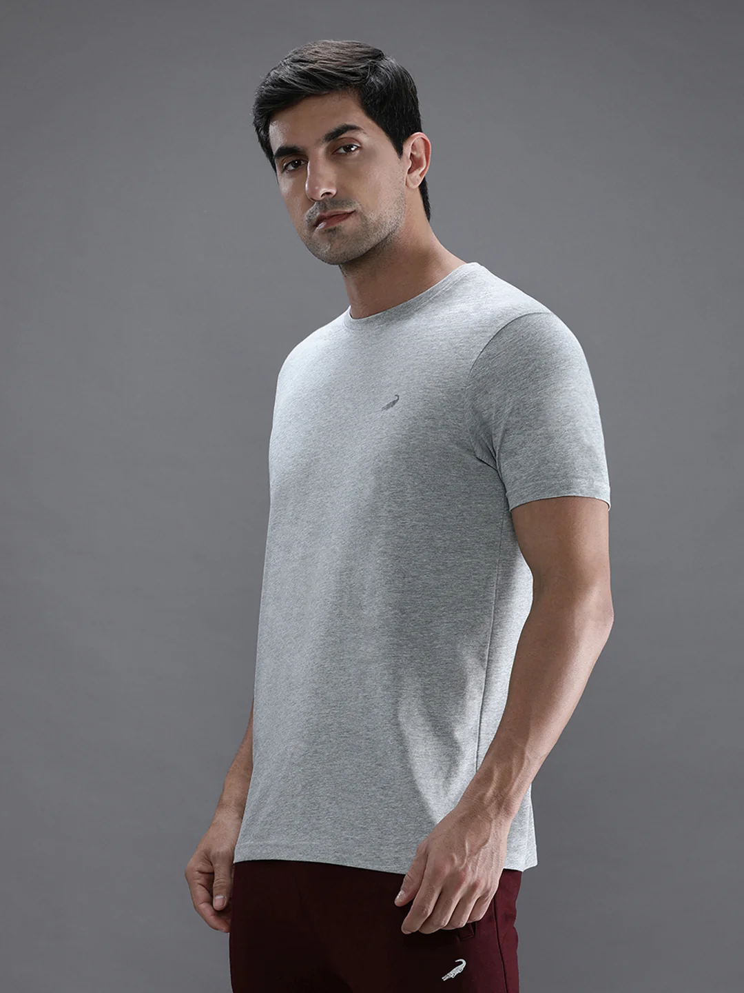 Grey Melange Casual Solid T-Shirt