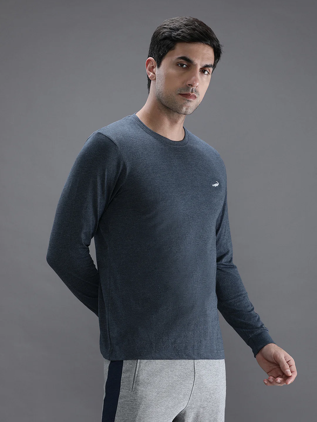 Denim Melange Casual Blue Solid T-Shirt