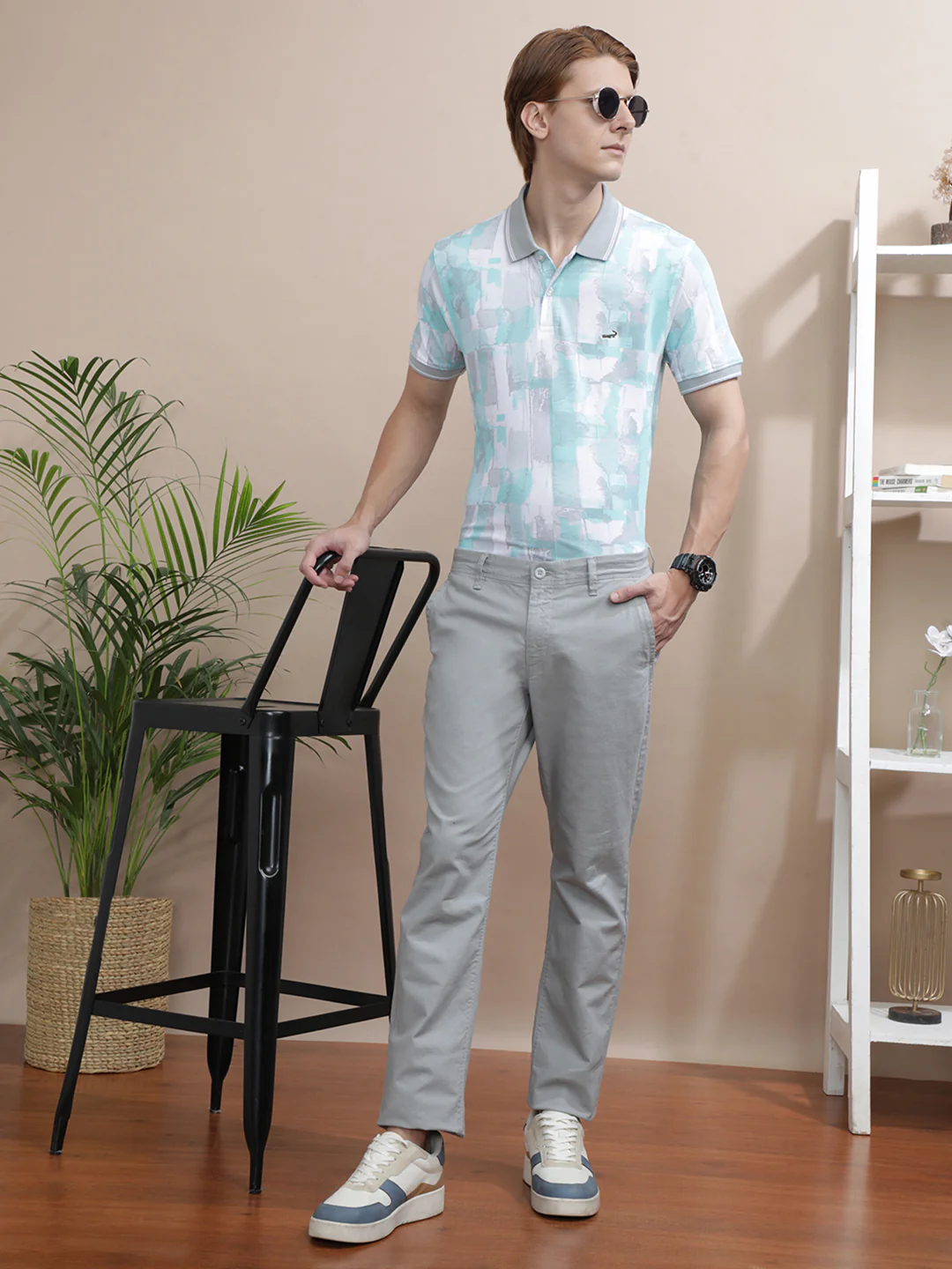 Grey Solid Casual Trouser