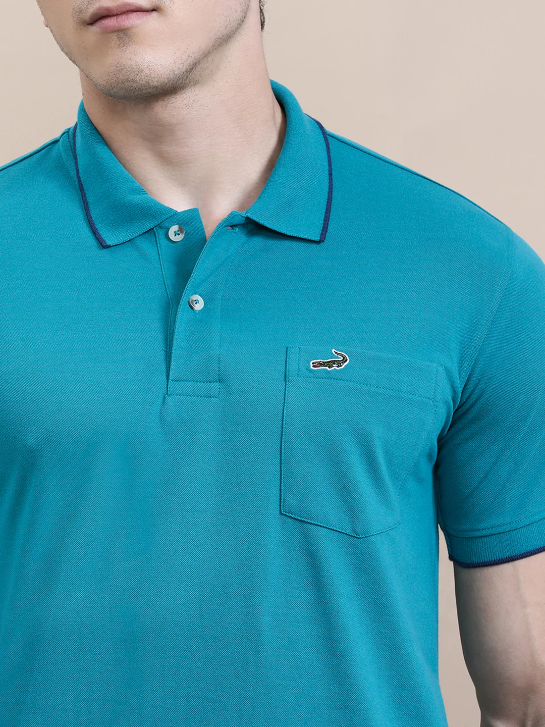 Jade Green Solid Polo T-Shirt with Pocket