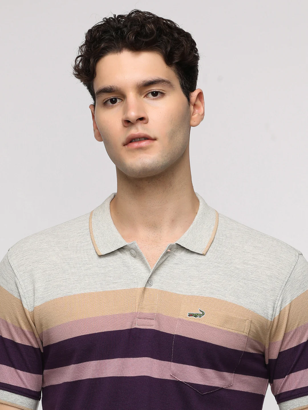 Engineered Jaquard Striper Polo T-Shirt in Wine