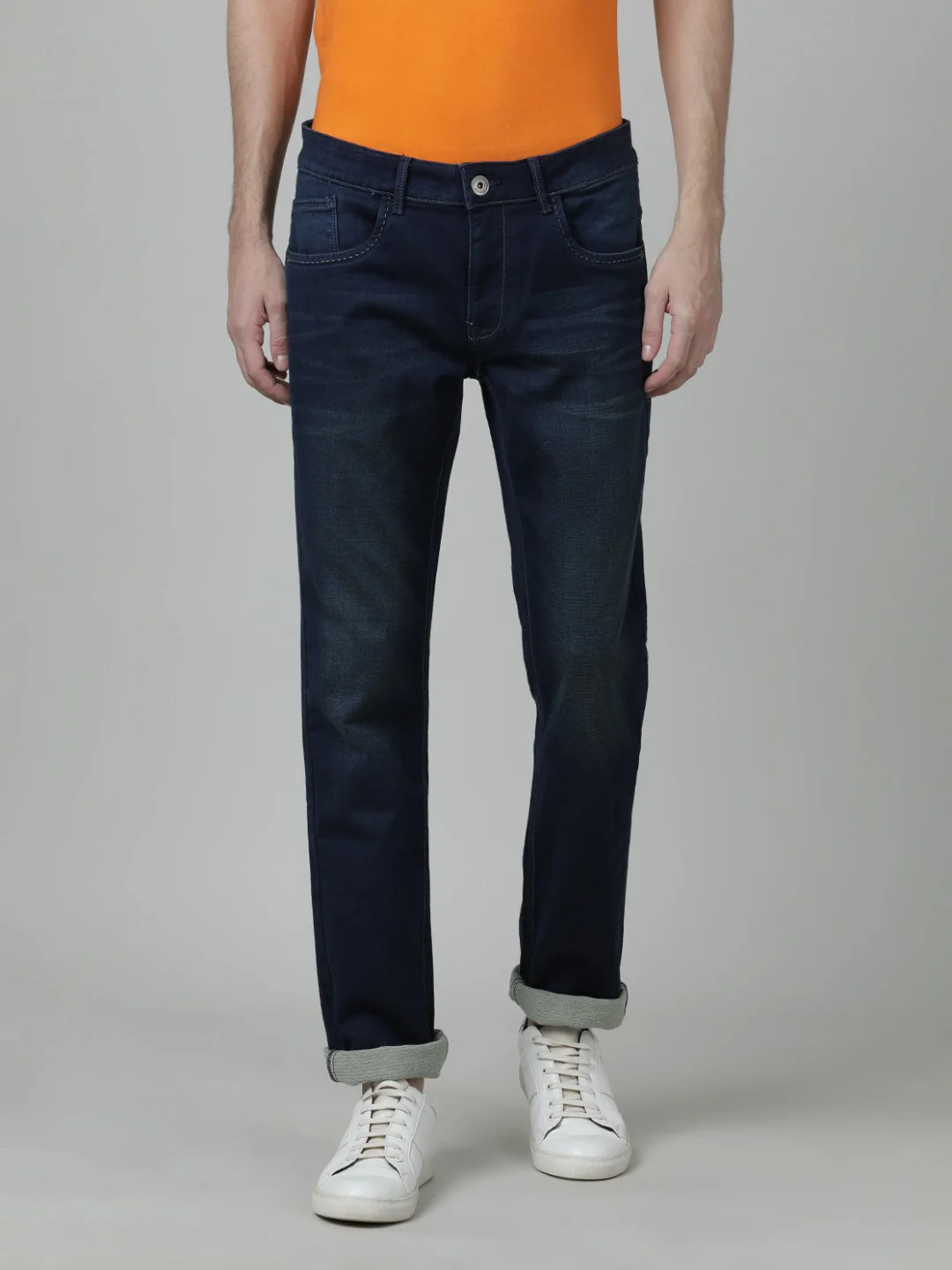 Medium Blue Solid Mid Rise Slim Fit Casual Jean