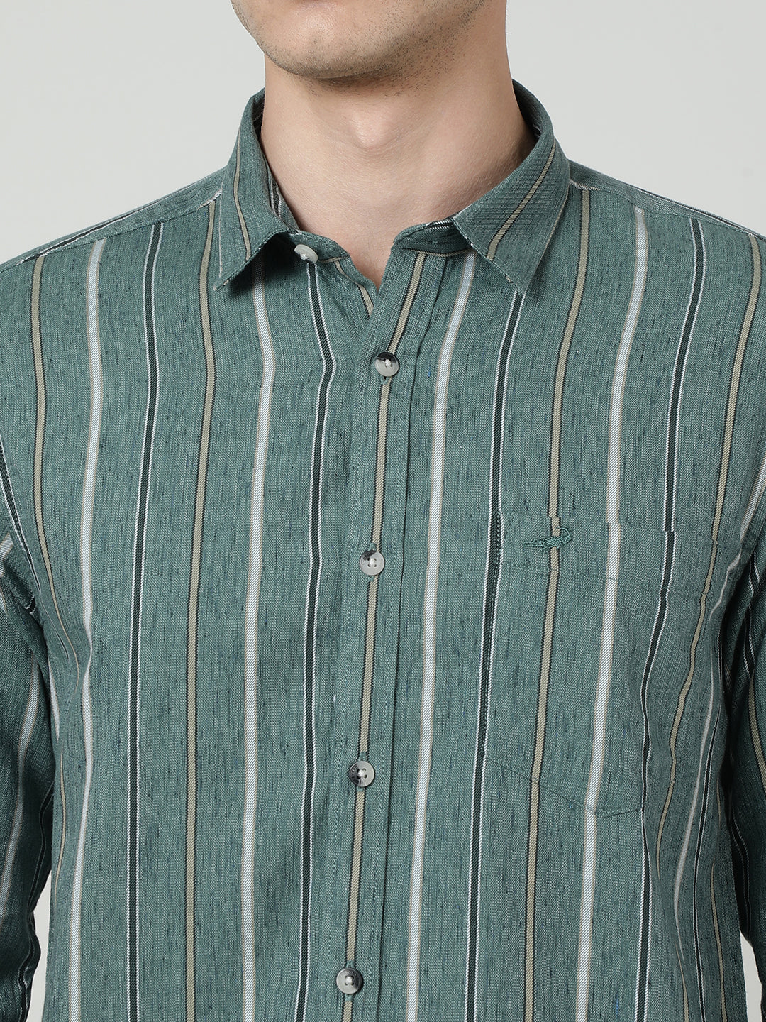 Green Striped Full Sleeve Shirt