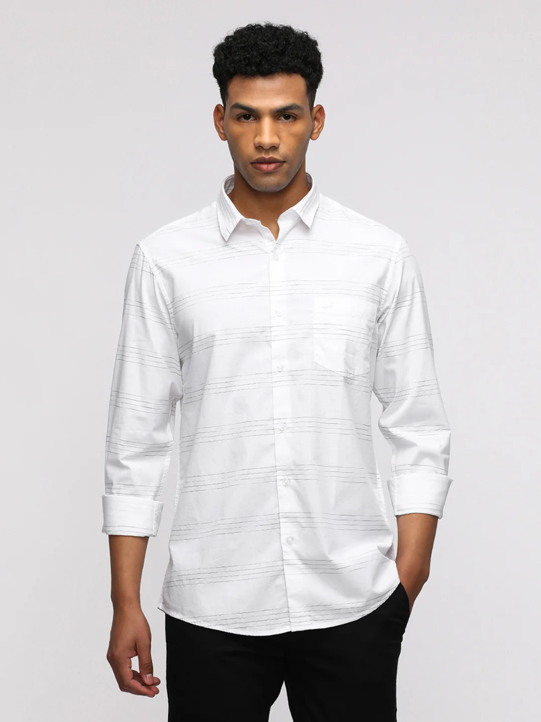 Slim Fit White Striped Shirt for Sporty Style