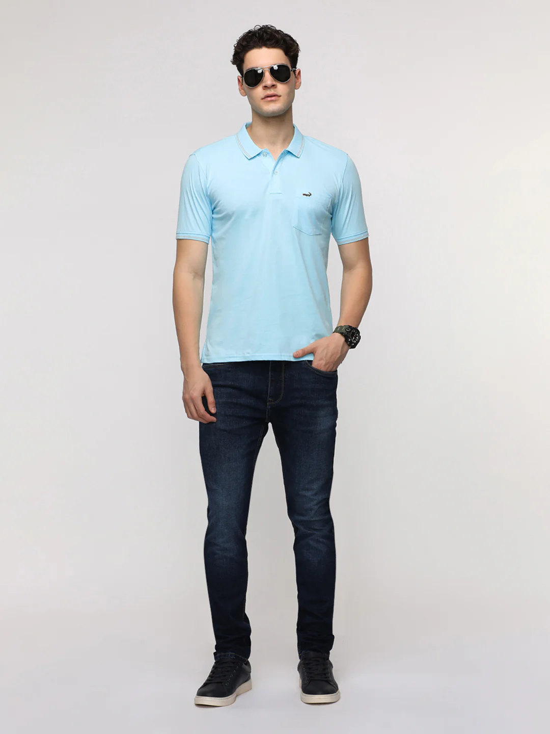 Bright Solid Polo T-Shirt with Pocket in Light Blue
