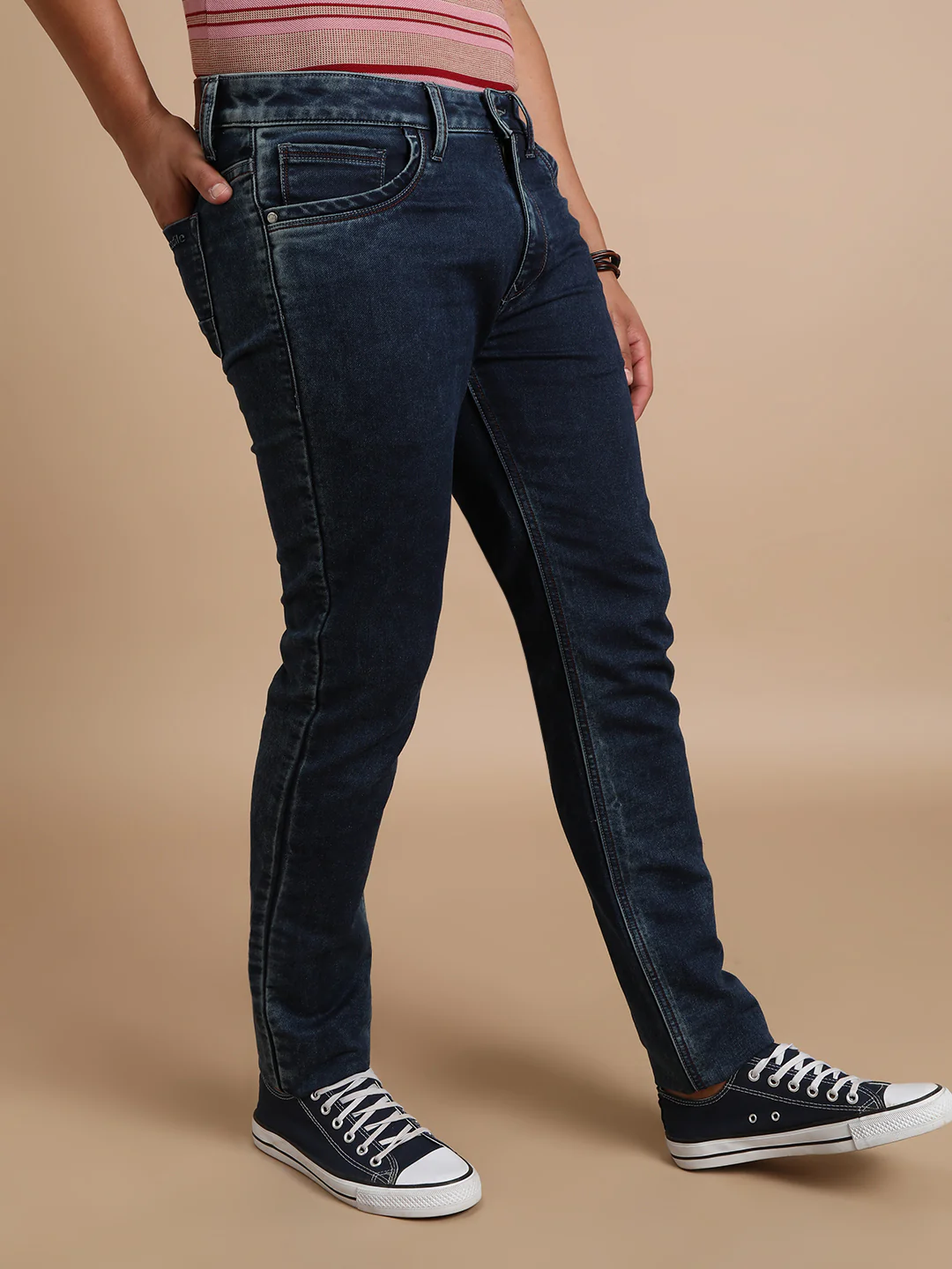 Blue Solid Mid Rise Slim Fit Casual Jean