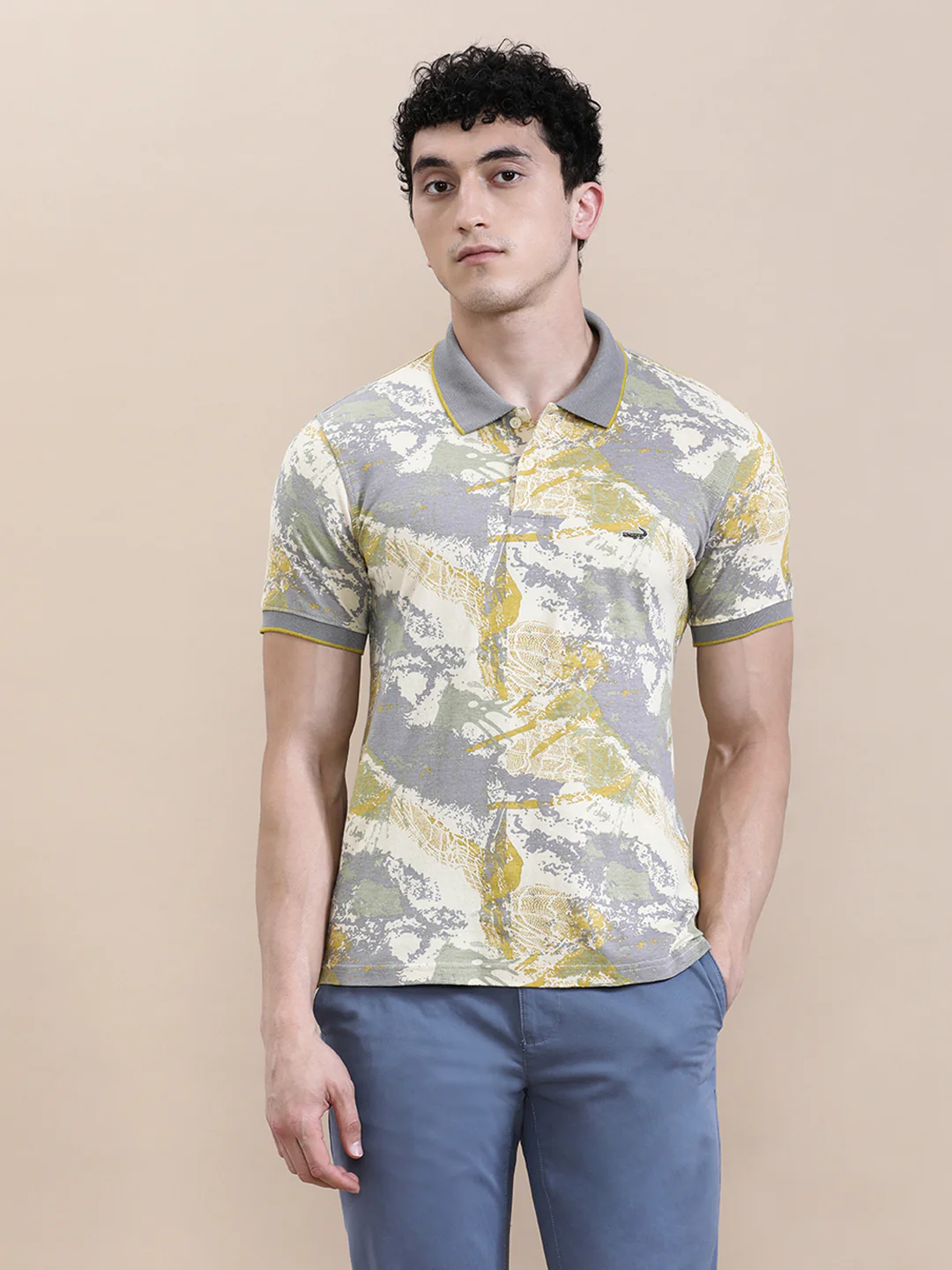 Slim Fit Beige AOP T-Shirt
