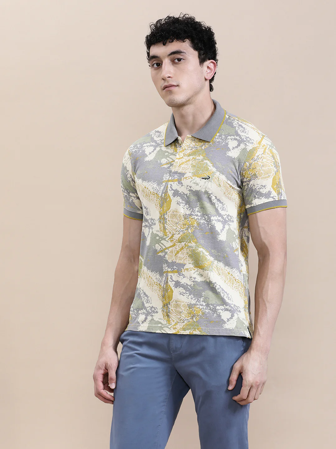 Slim Fit Beige AOP T-Shirt