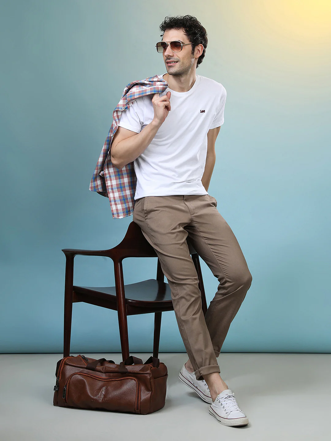 Textured Cotton Blend Stretch Trouser Khaki