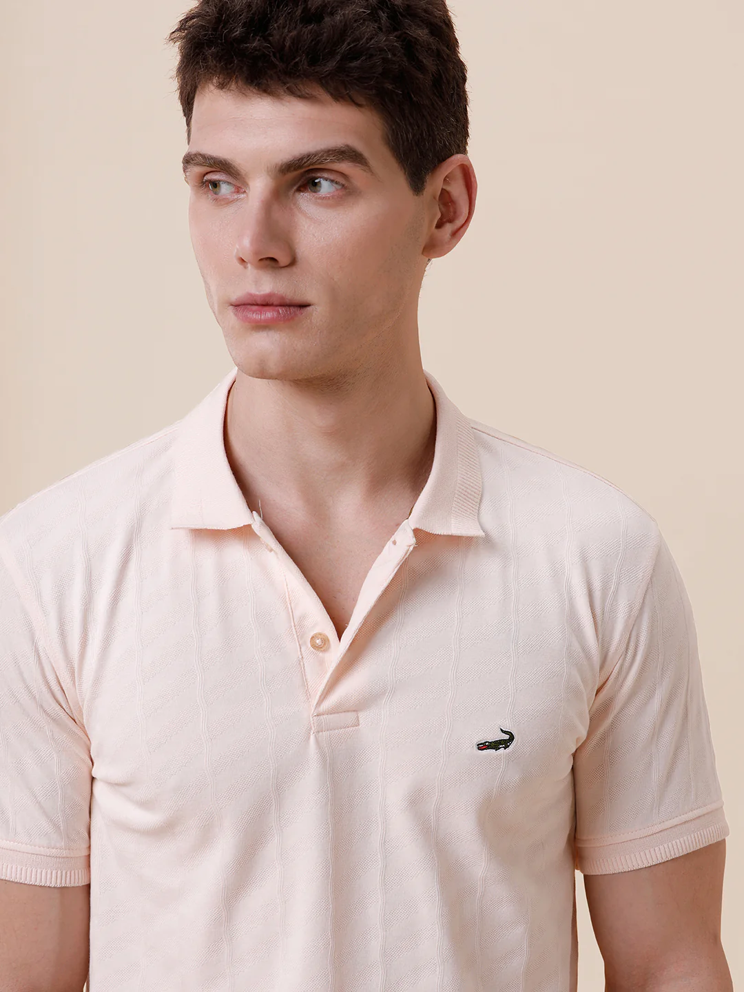 Tonal Cross Self Textured Polo Tshirt In Peach