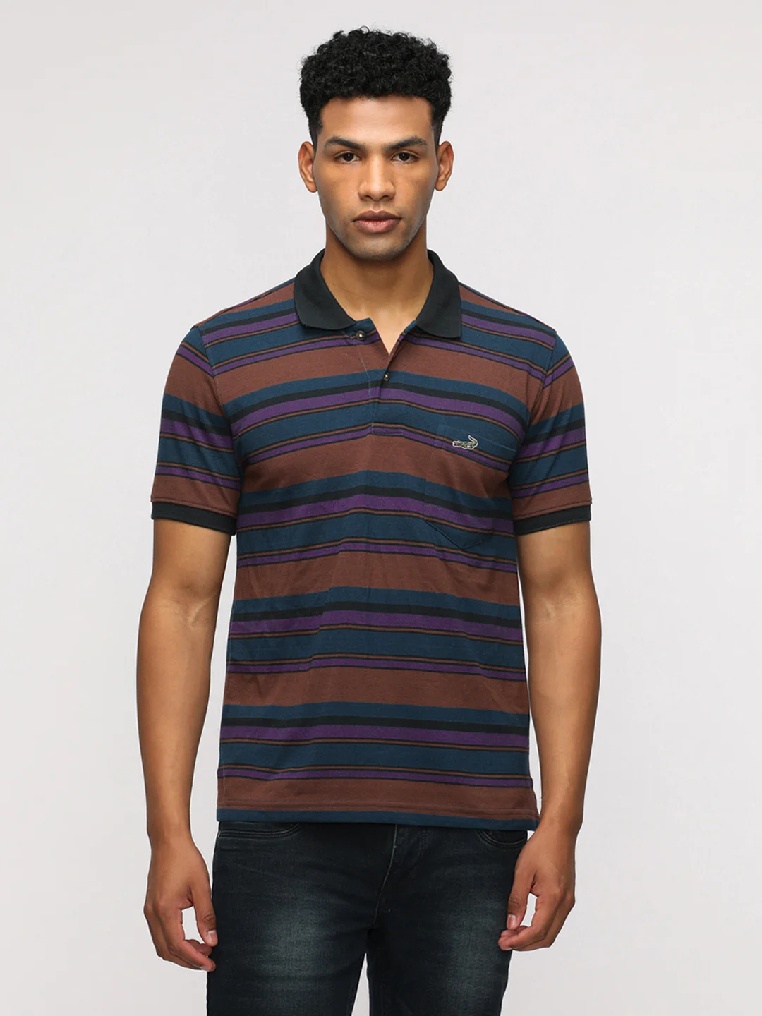 Sporty Brown/Green Collared Polo