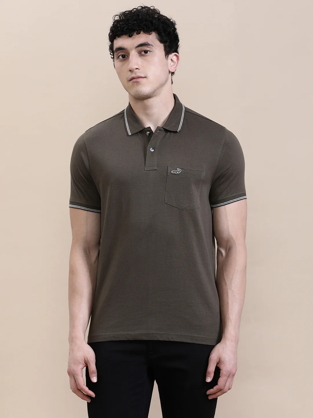 Dark Olive Green Solid Polo T-Shirt with Pocket