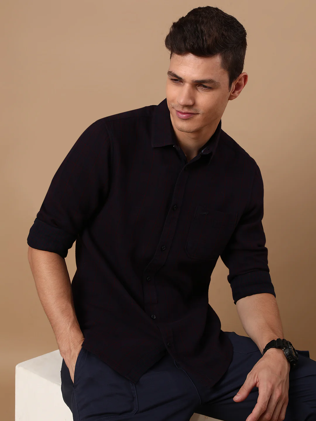 Burgundy Brown Checked Full Sleeve 100% Cotton Shirt